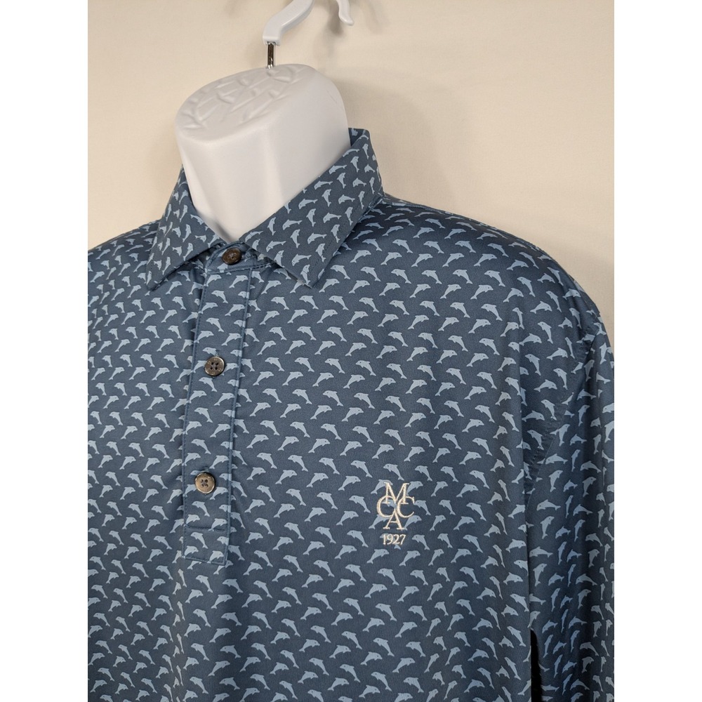 FootJoy Polo Shirt Mens L Navy Blue Dolphin Print Golf Performance Stretch A029